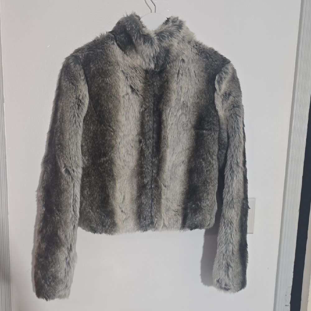 BCBGeneration Black Coat with Faux Fur Trim